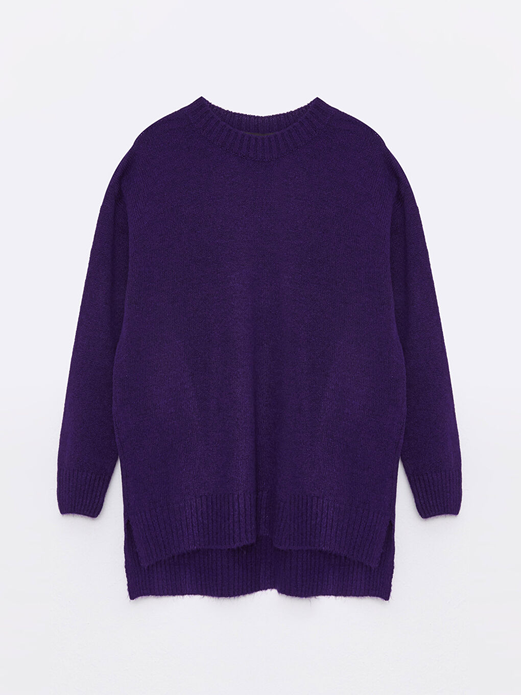 Mor Bisiklet Yaka Düz Uzun Kollu Kadın Triko Kazak-5