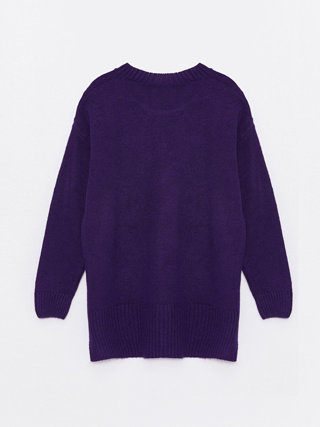 Mor Bisiklet Yaka Düz Uzun Kollu Kadın Triko Kazak-6