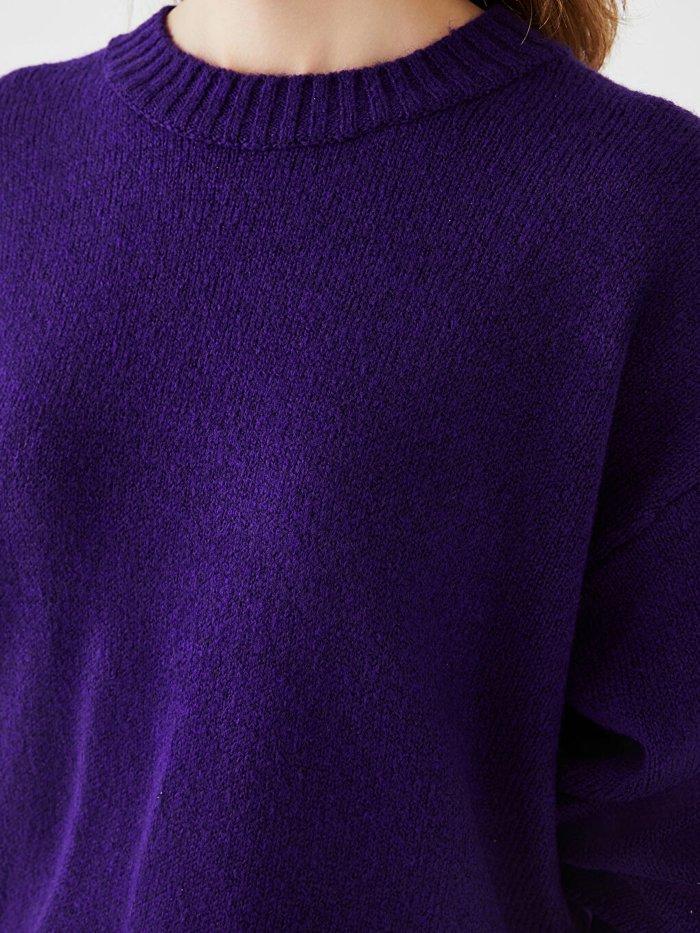 Mor Bisiklet Yaka Düz Uzun Kollu Kadın Triko Kazak-3
