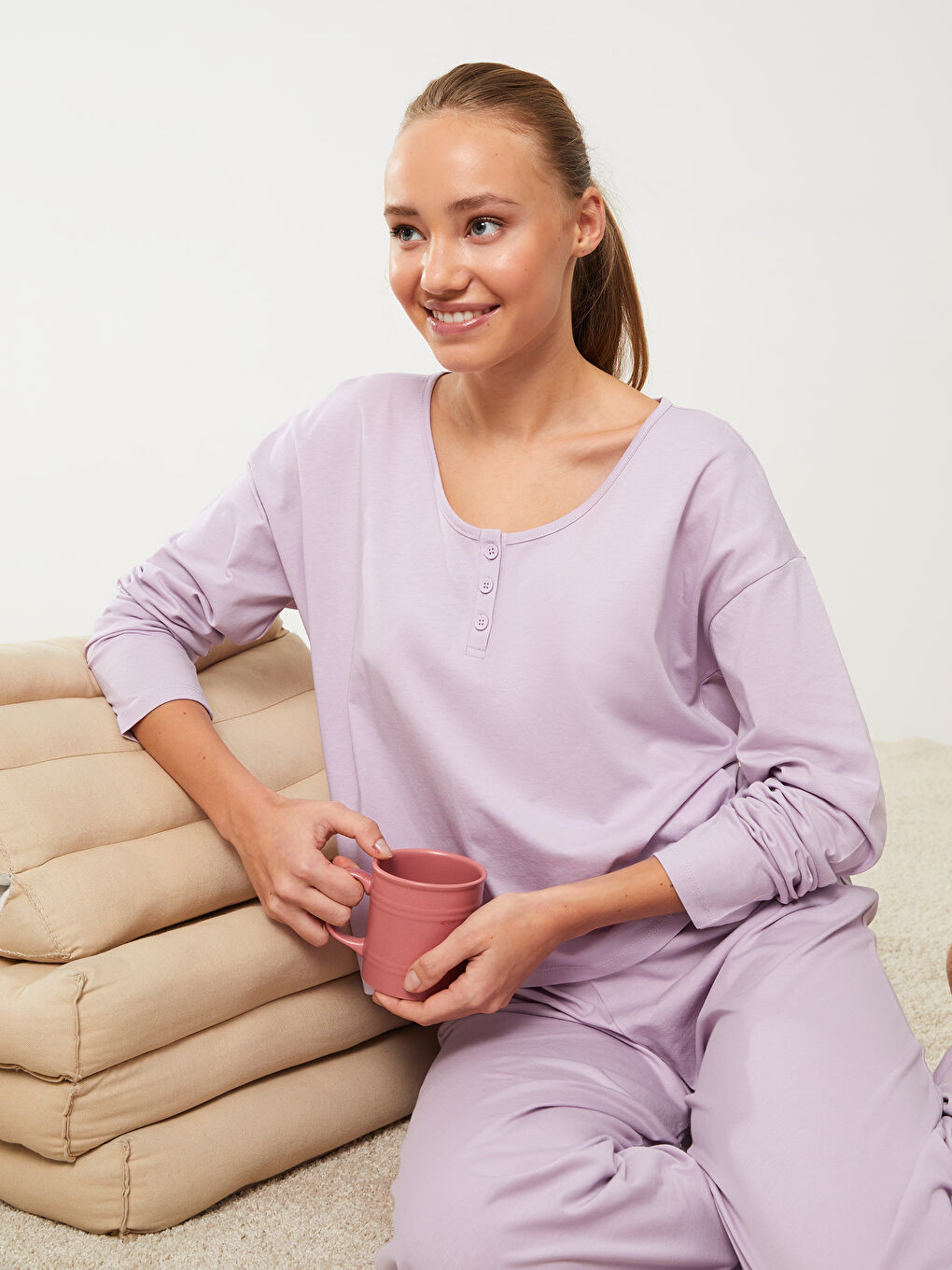 LCW DREAM V Neck Regular Long Sleeve Women's Pajama Set -W2JL54Z8-FNN