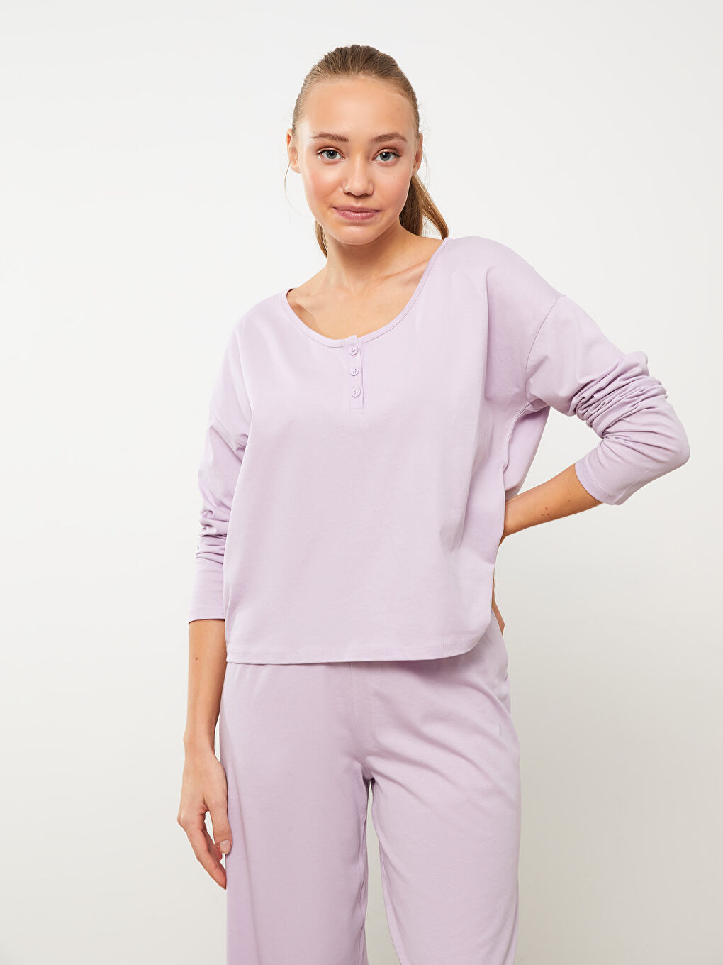LCW DREAM V Neck Regular Long Sleeve Women's Pajama Set -W2JL54Z8-FNN
