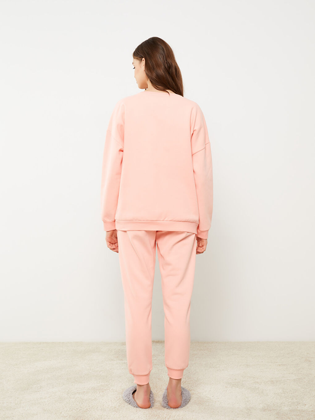 әйелдерге арналған дөңгелек жағалы принтті ұзын жең пижама жинағы-4