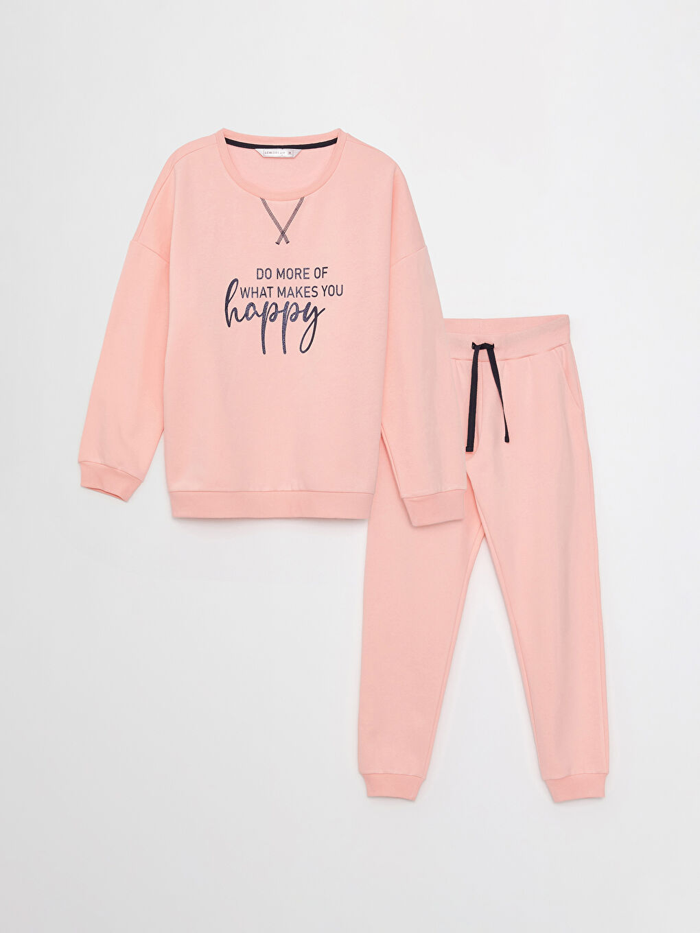 әйелдерге арналған дөңгелек жағалы принтті ұзын жең пижама жинағы-5