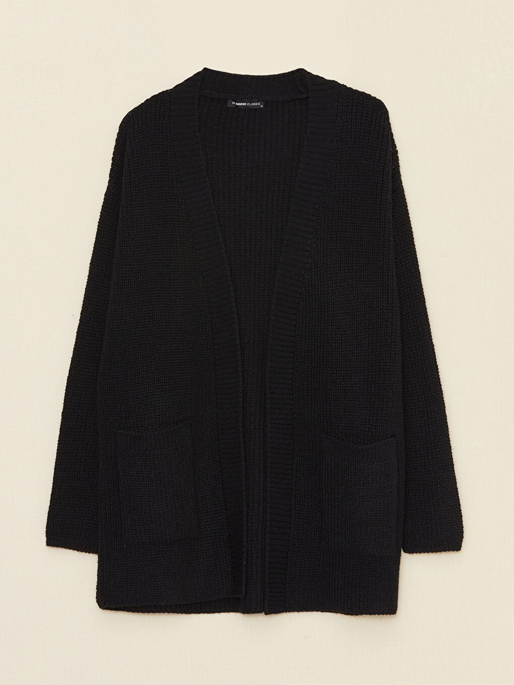 Siyah Şal Yaka Düz Uzun Kollu Kadın Triko Hırka-5