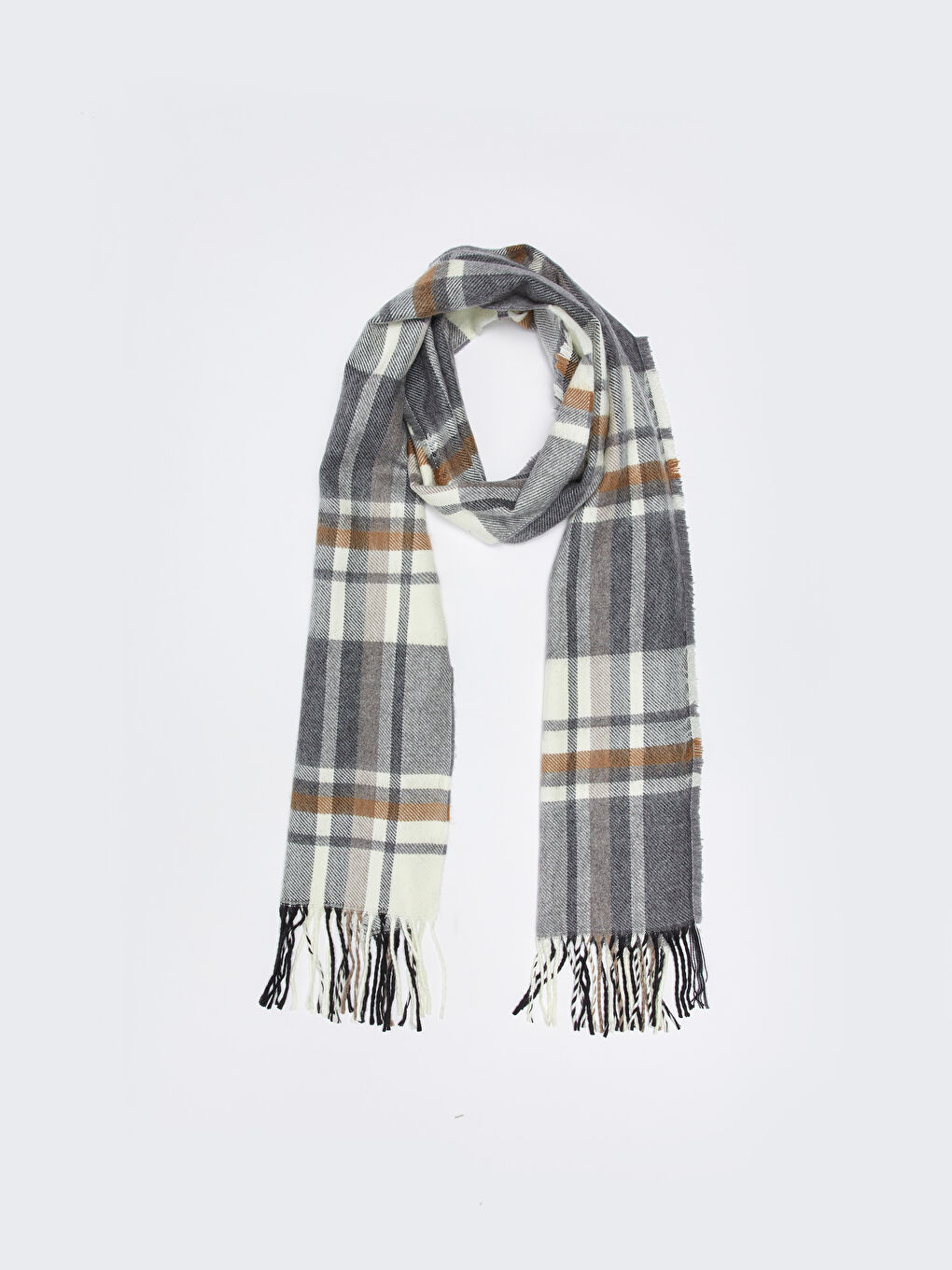 Bej Ekose Desenli Erkek Atkı-2