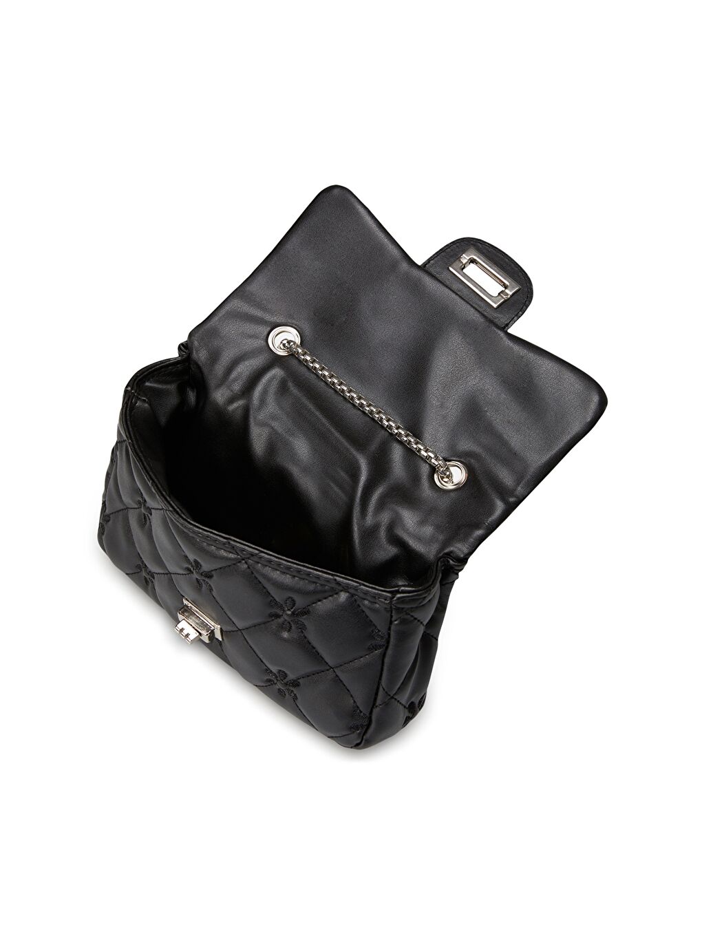 Siyah Deri Görünümlü Kapitone Desenli Kadın Omuz Çantası-1