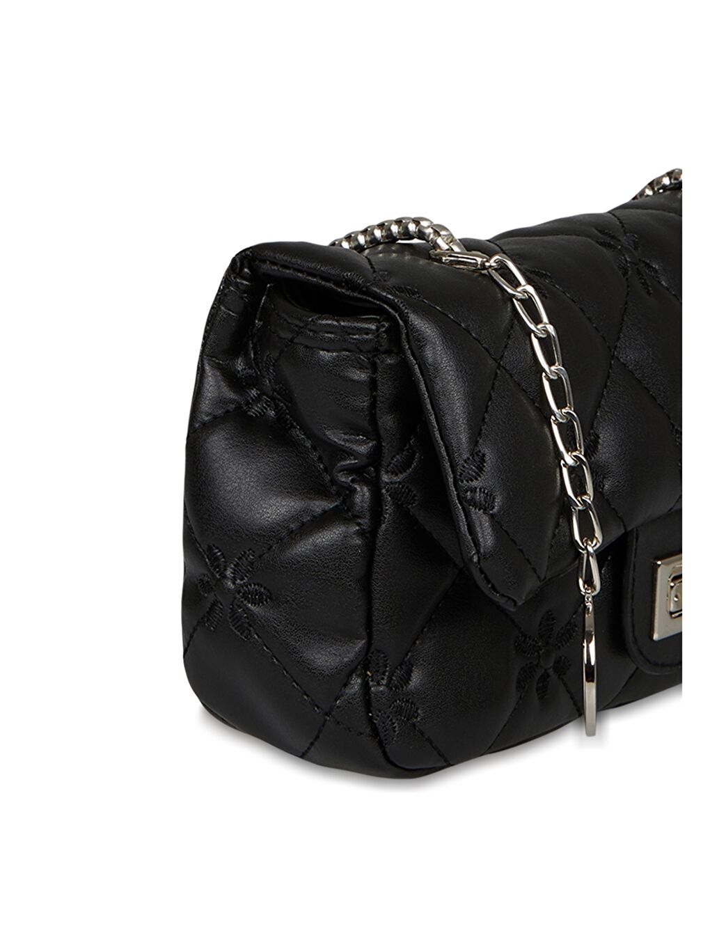 Siyah Deri Görünümlü Kapitone Desenli Kadın Omuz Çantası-2