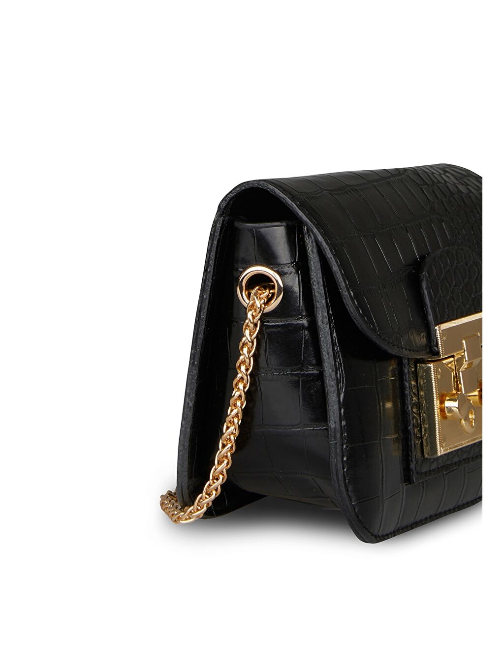 Siyah Deri Görünümlü Kroko Desenli Kadın Çapraz Çanta-2