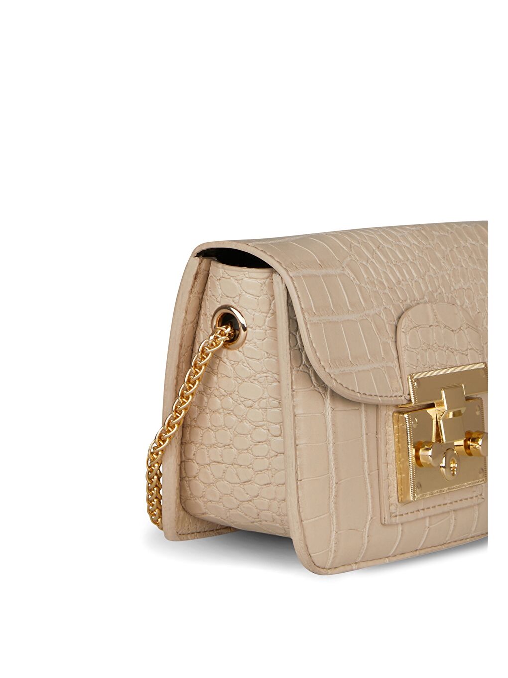 Bej Deri Görünümlü Kroko Desenli Kadın Çapraz Çanta-2