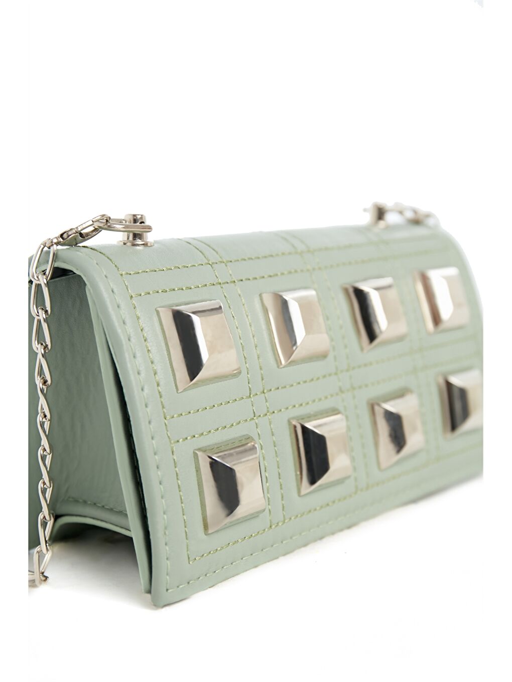 Yeşil Deri Görünümlü Metal Aplike Detaylı Kadın Çapraz Çanta-2