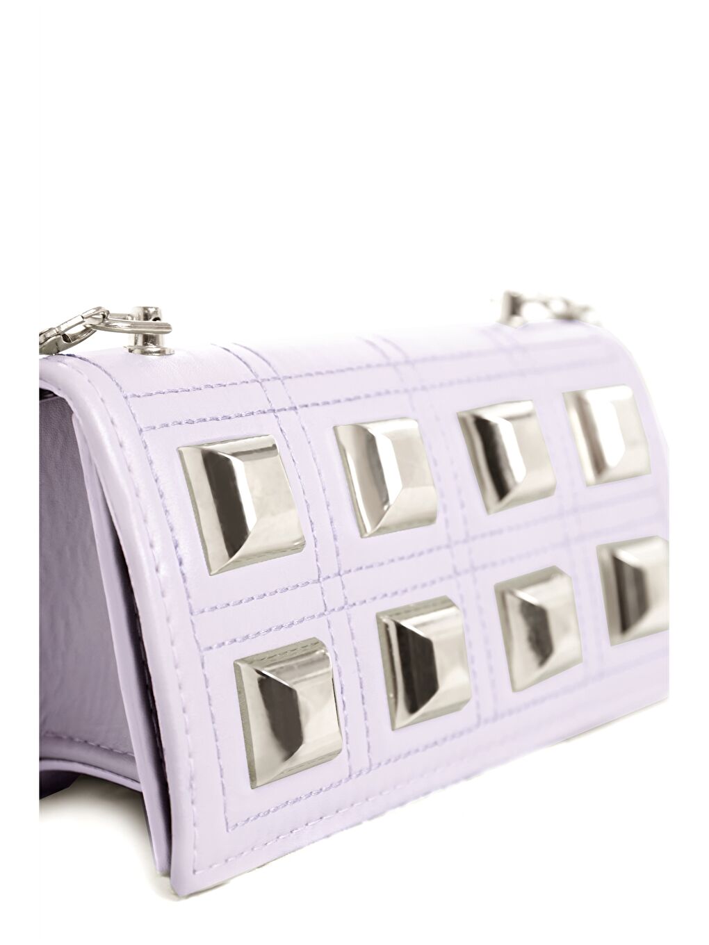 Lila Deri Görünümlü Metal Aplike Detaylı Kadın Çapraz Çanta-2