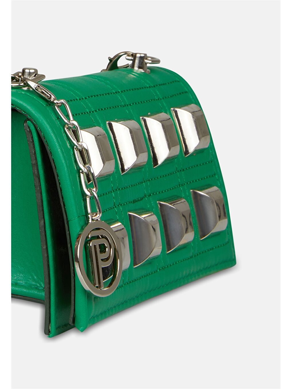 Yeşil Deri Görünümlü Metal Aplike Detaylı Kadın Çapraz Çanta-2