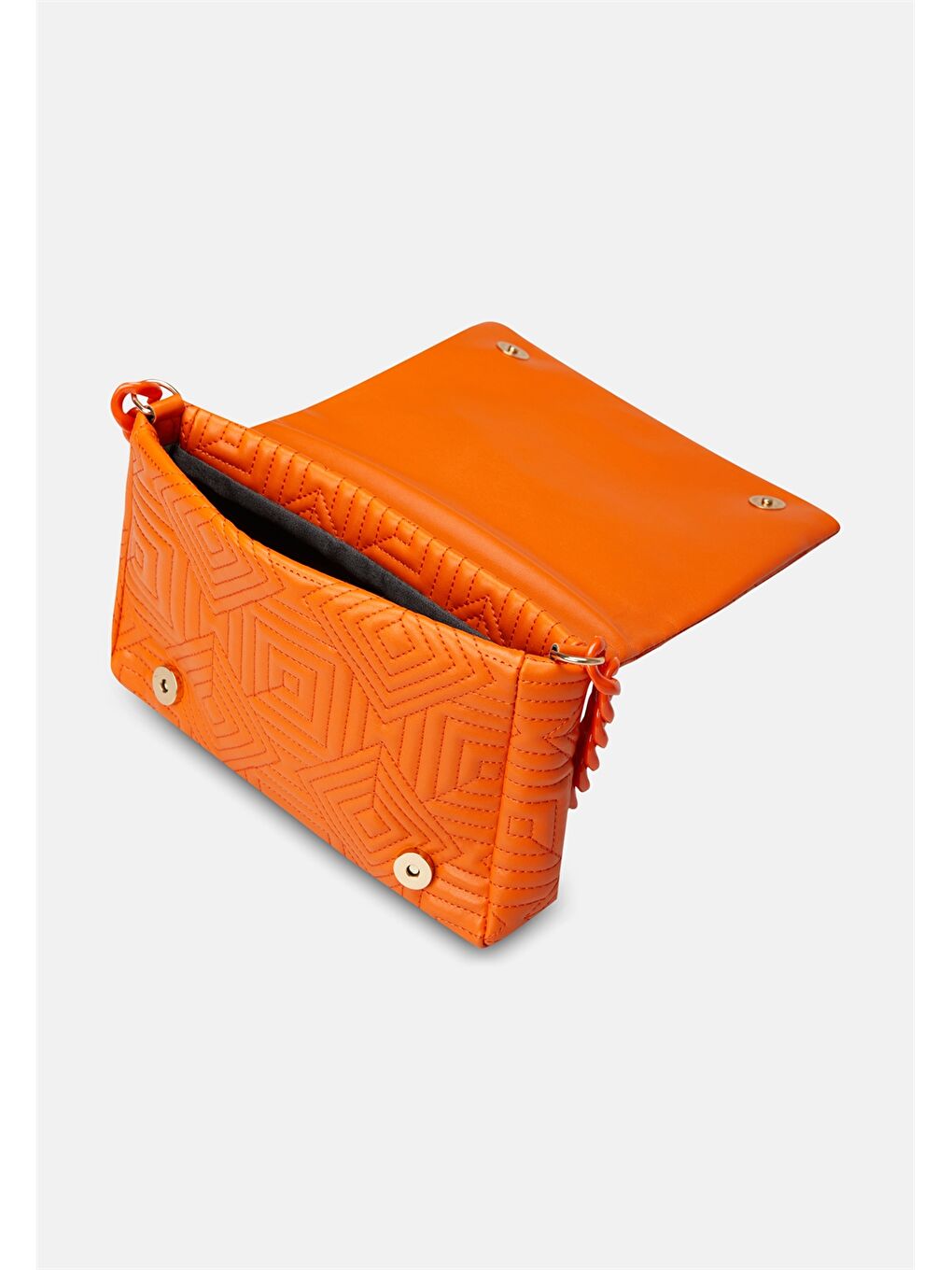 Turuncu Deri Görünümlü Zincir Detaylı Desenli Kadın Çapraz Çanta-1