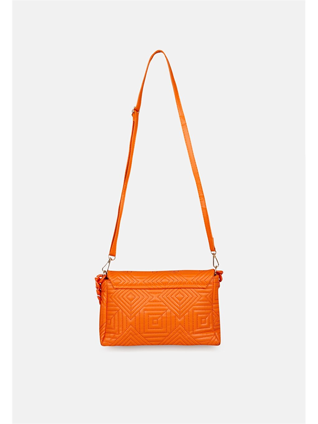 Turuncu Deri Görünümlü Zincir Detaylı Desenli Kadın Çapraz Çanta-3