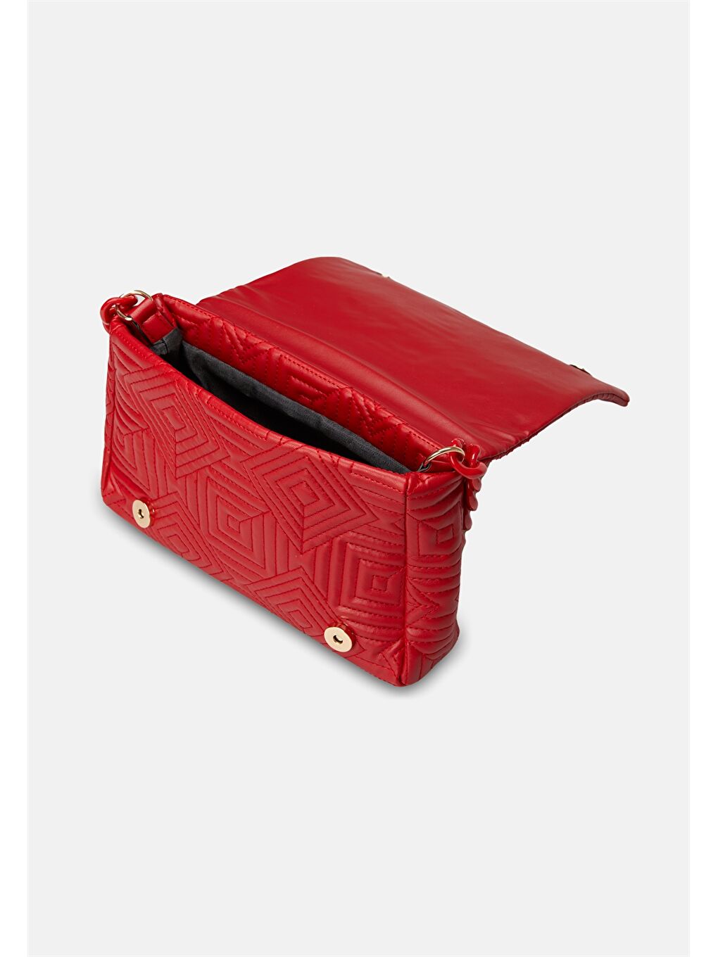 Kırmızı Deri Görünümlü Zincir Detaylı Desenli Kadın Çapraz Çanta-1