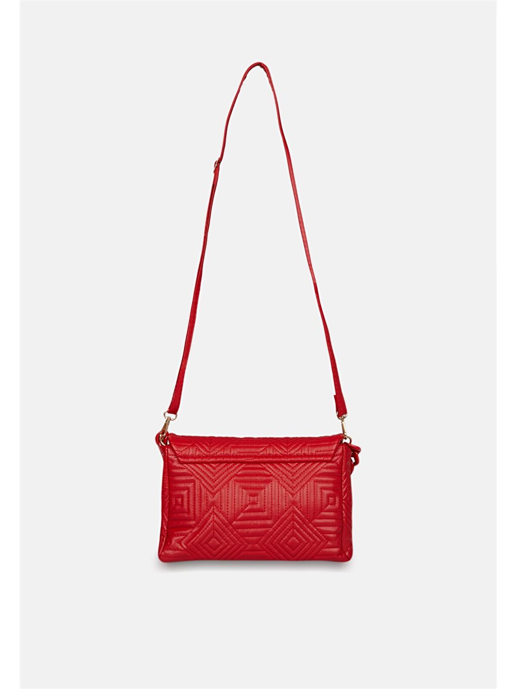 Kırmızı Deri Görünümlü Zincir Detaylı Desenli Kadın Çapraz Çanta-3