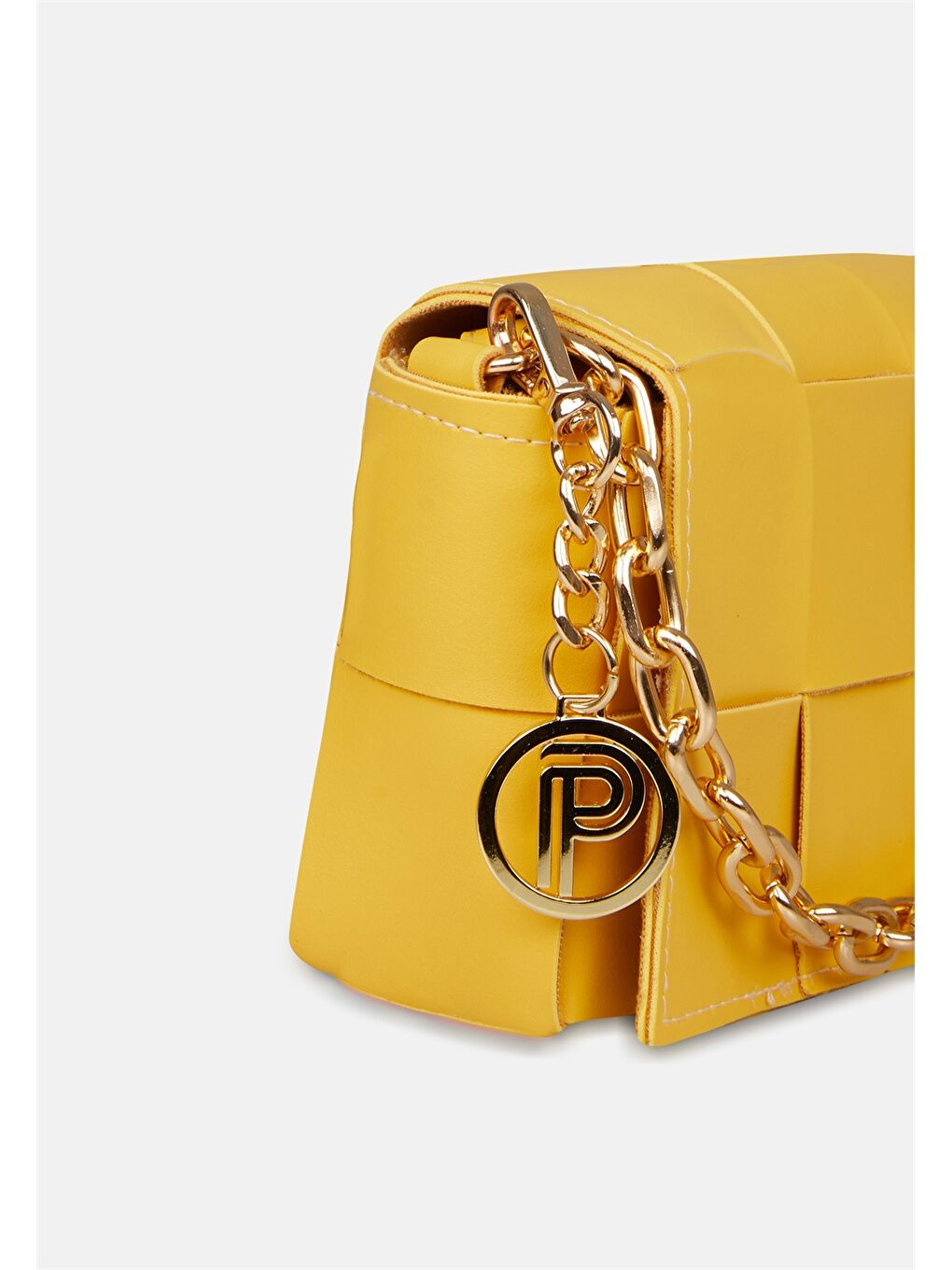 Sarı Deri Görünümlü Zincir Detaylı Kadın Çapraz Çanta-2