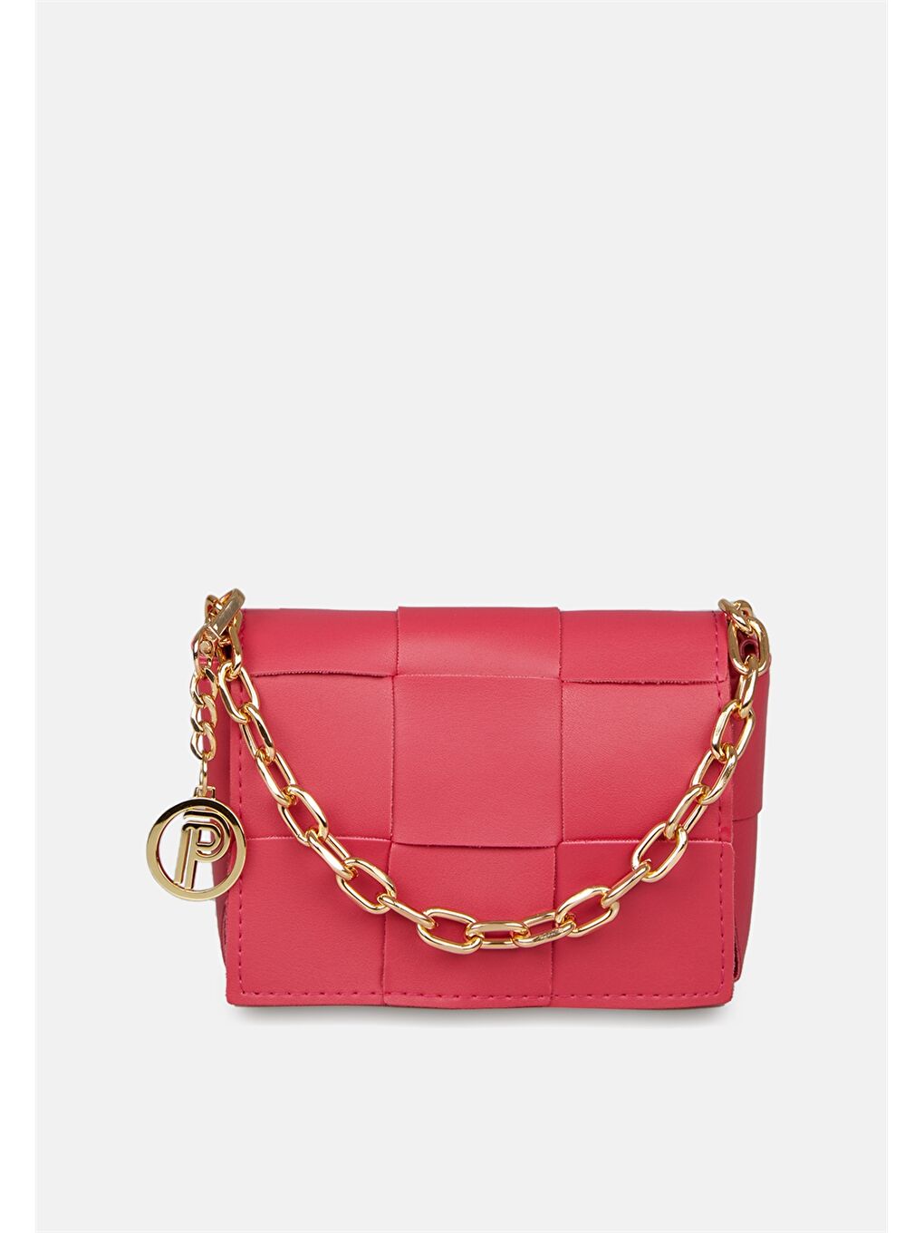 Pembe Deri Görünümlü Zincir Detaylı Kadın Çapraz Çanta