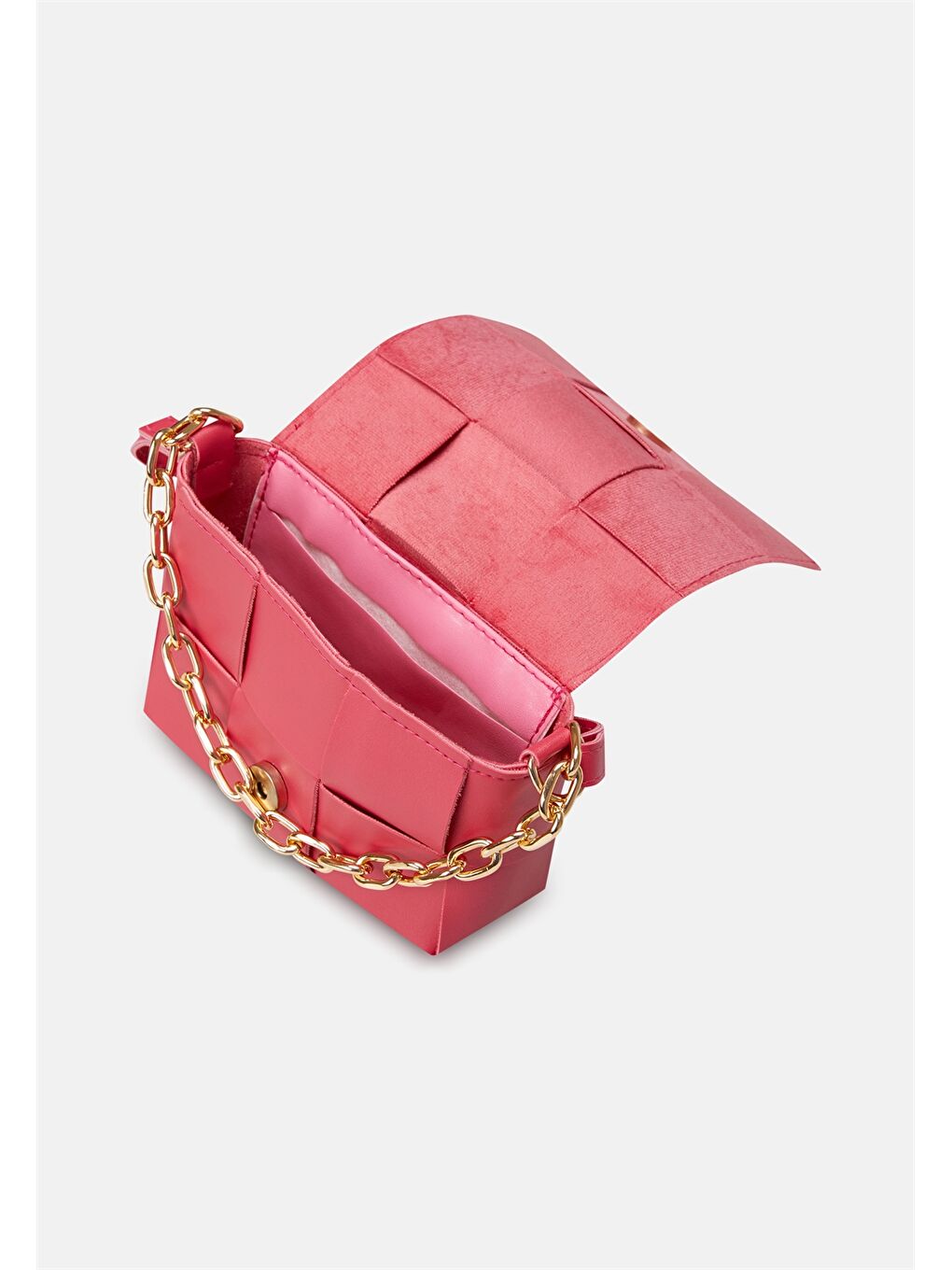 Pembe Deri Görünümlü Zincir Detaylı Kadın Çapraz Çanta-1