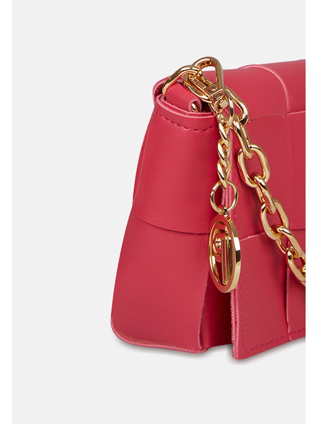 Pembe Deri Görünümlü Zincir Detaylı Kadın Çapraz Çanta-2