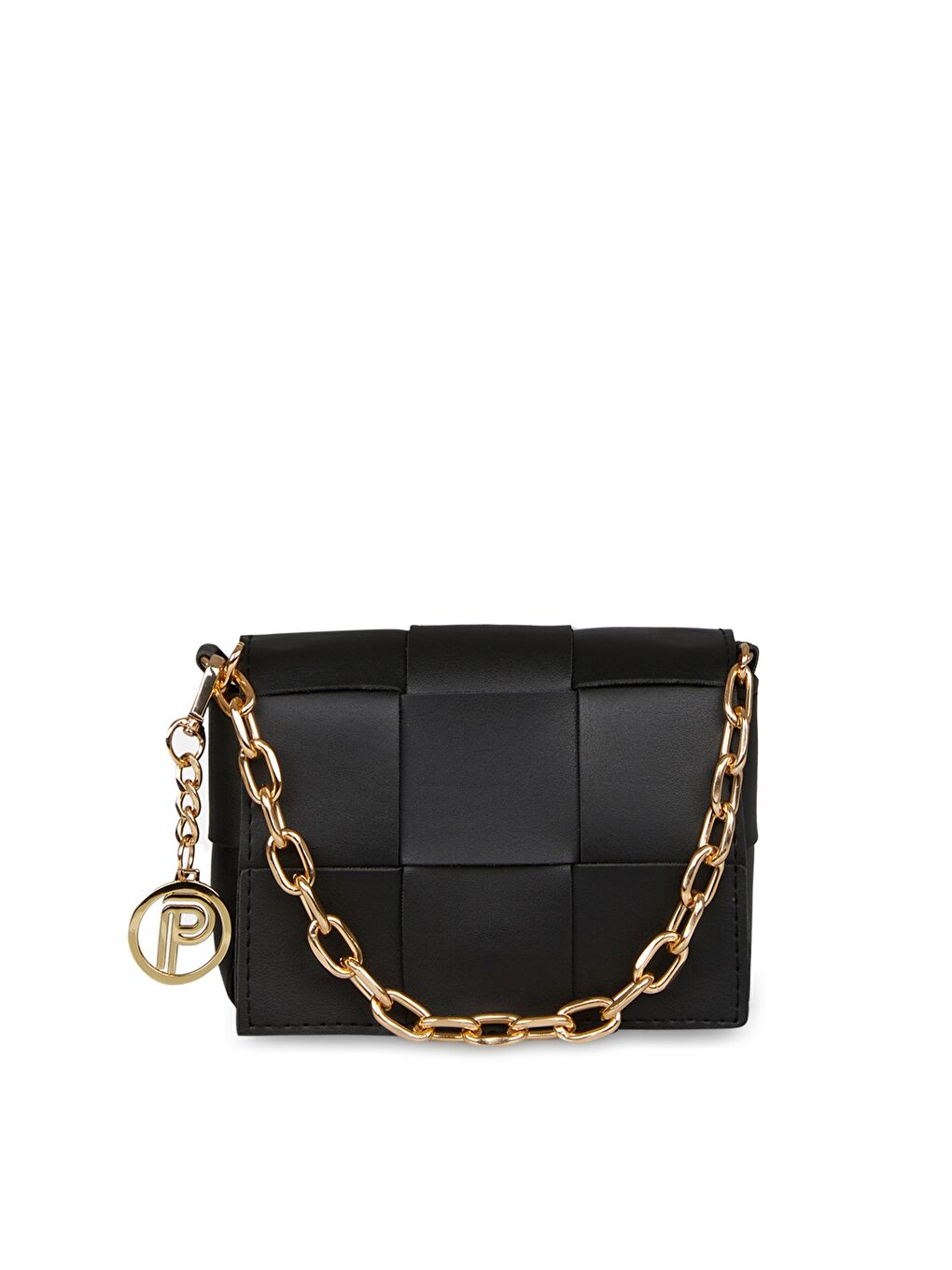 Siyah Deri Görünümlü Zincir Detaylı Kadın Çapraz Çanta