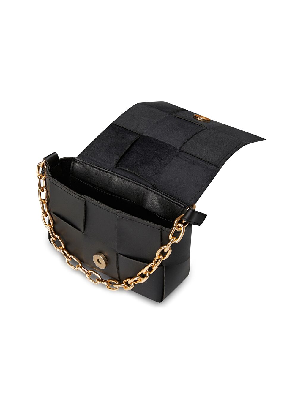 Siyah Deri Görünümlü Zincir Detaylı Kadın Çapraz Çanta-1