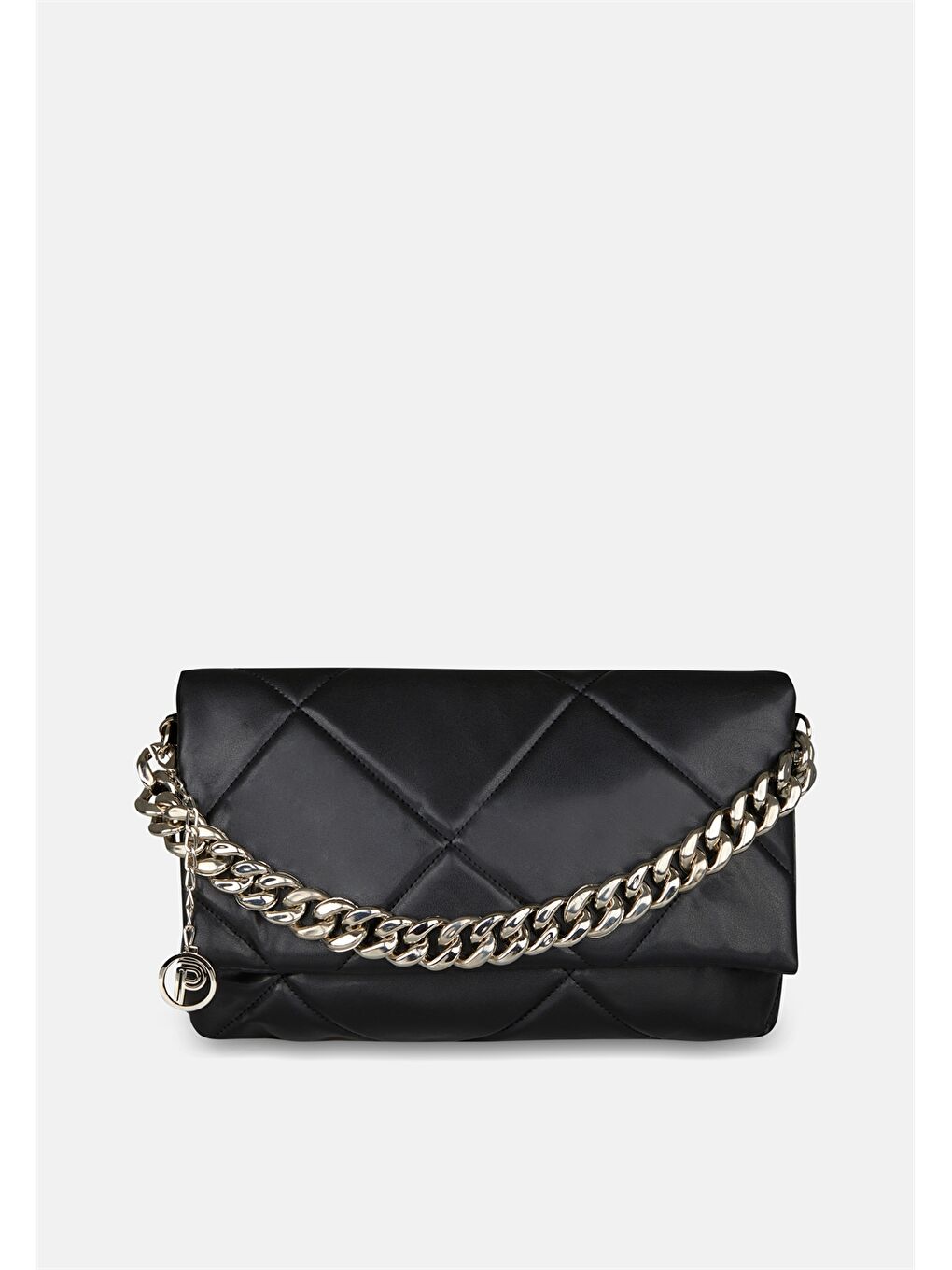 Siyah Deri Görünümlü Zincir Detaylı Kadın Omuz Çantası