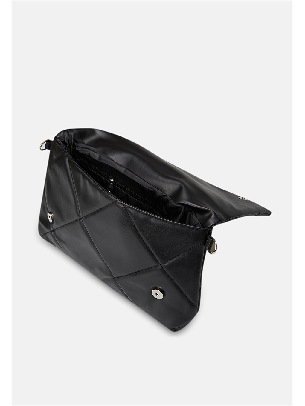 Siyah Deri Görünümlü Zincir Detaylı Kadın Omuz Çantası-1