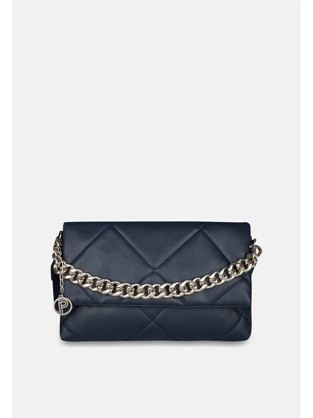 Mavi Deri Görünümlü Zincir Detaylı Kadın Omuz Çantası