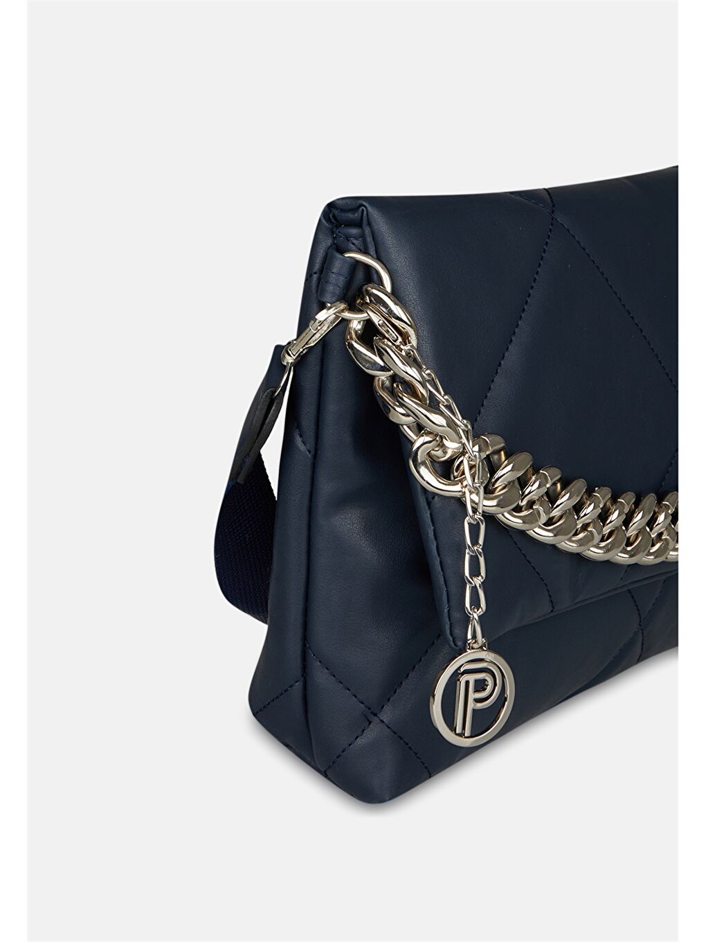 Mavi Deri Görünümlü Zincir Detaylı Kadın Omuz Çantası-2