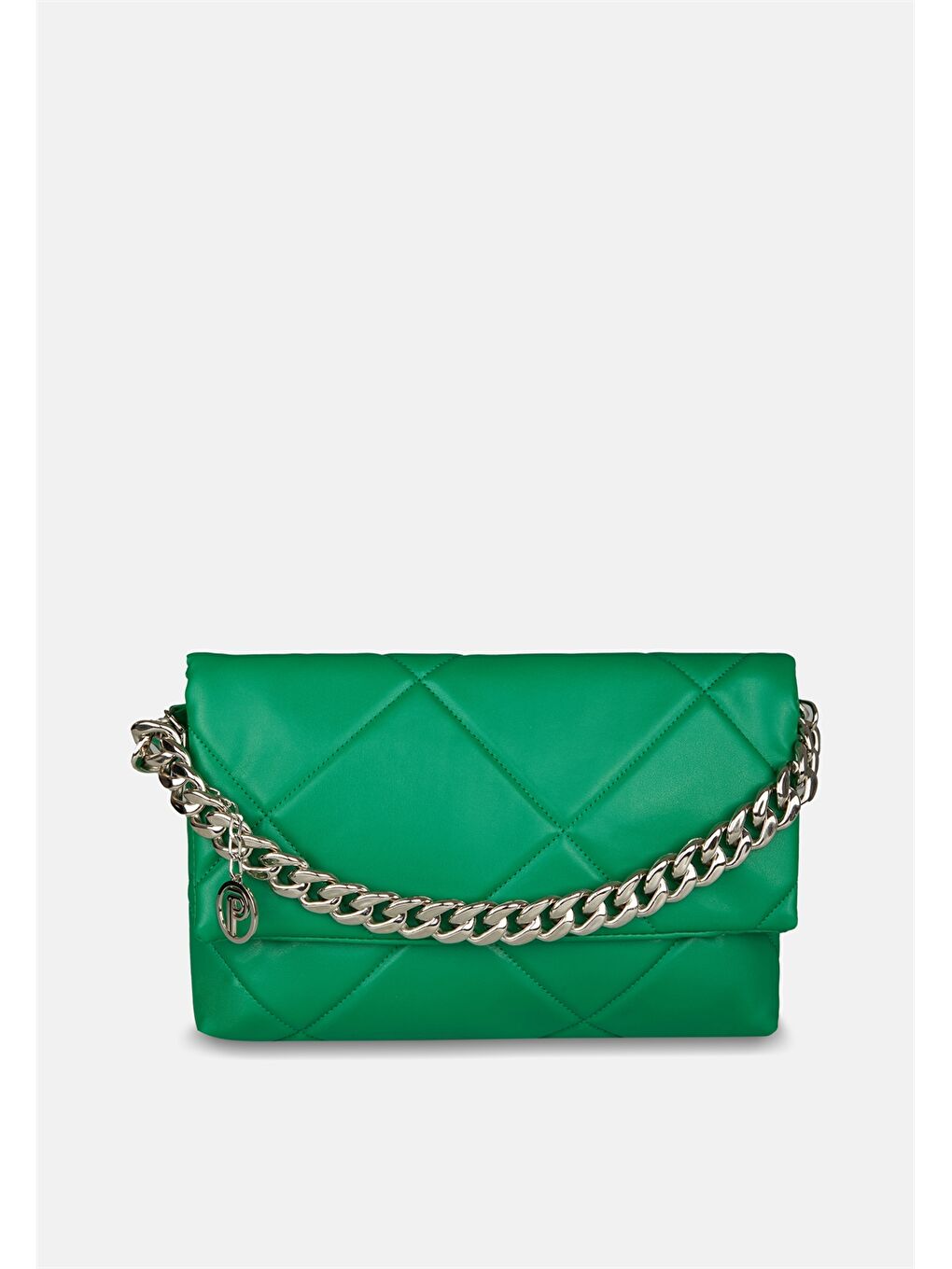 Yeşil Deri Görünümlü Zincir Detaylı Kadın Çapraz Çanta