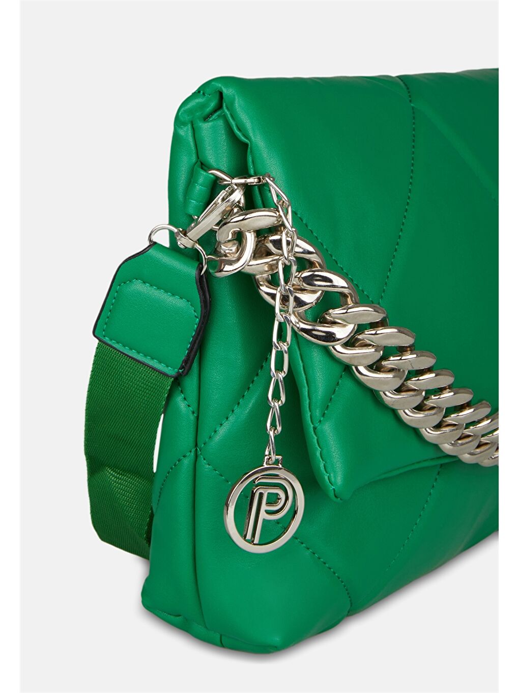 Yeşil Deri Görünümlü Zincir Detaylı Kadın Çapraz Çanta-2