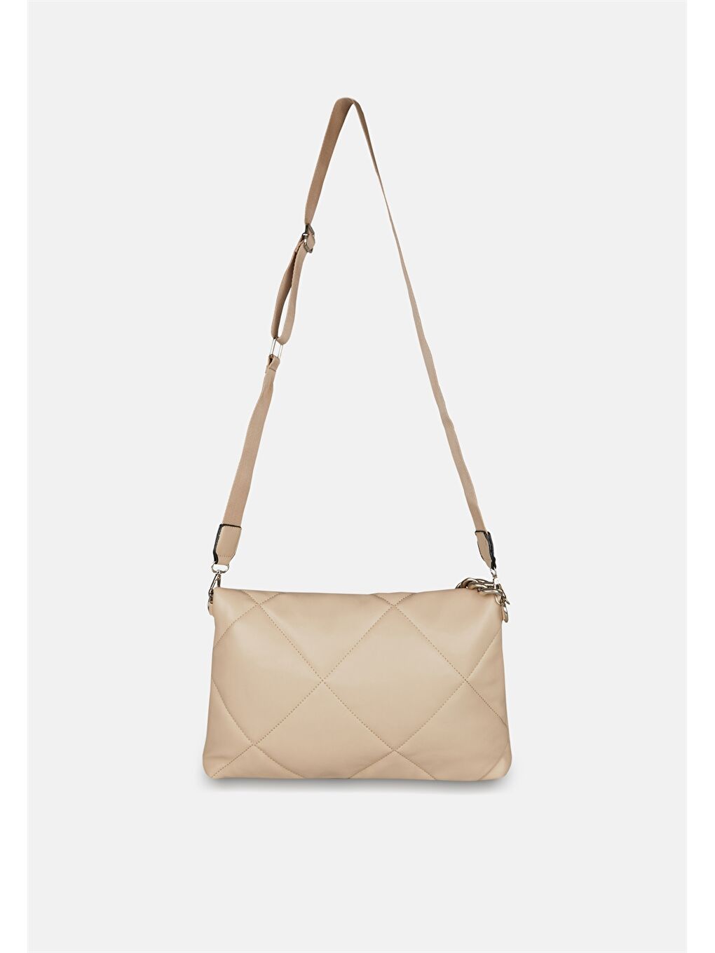 Bej Deri Görünümlü Zincir Detaylı Kadın Çapraz Çanta-3