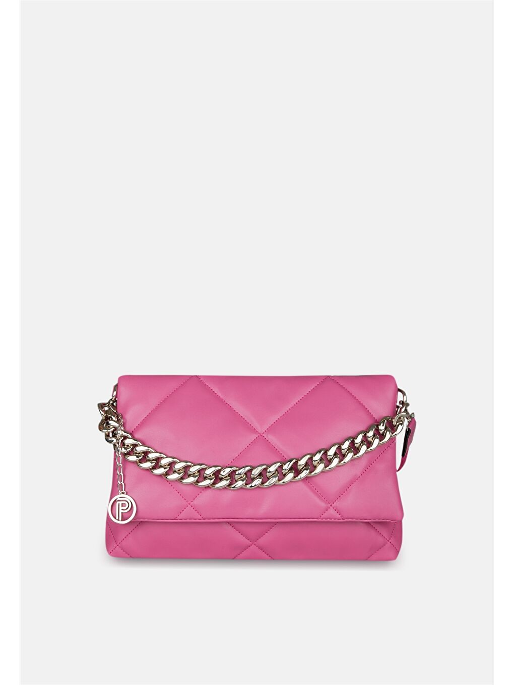 Pembe Deri Görünümlü Zincir Detaylı Kadın Çapraz Çanta