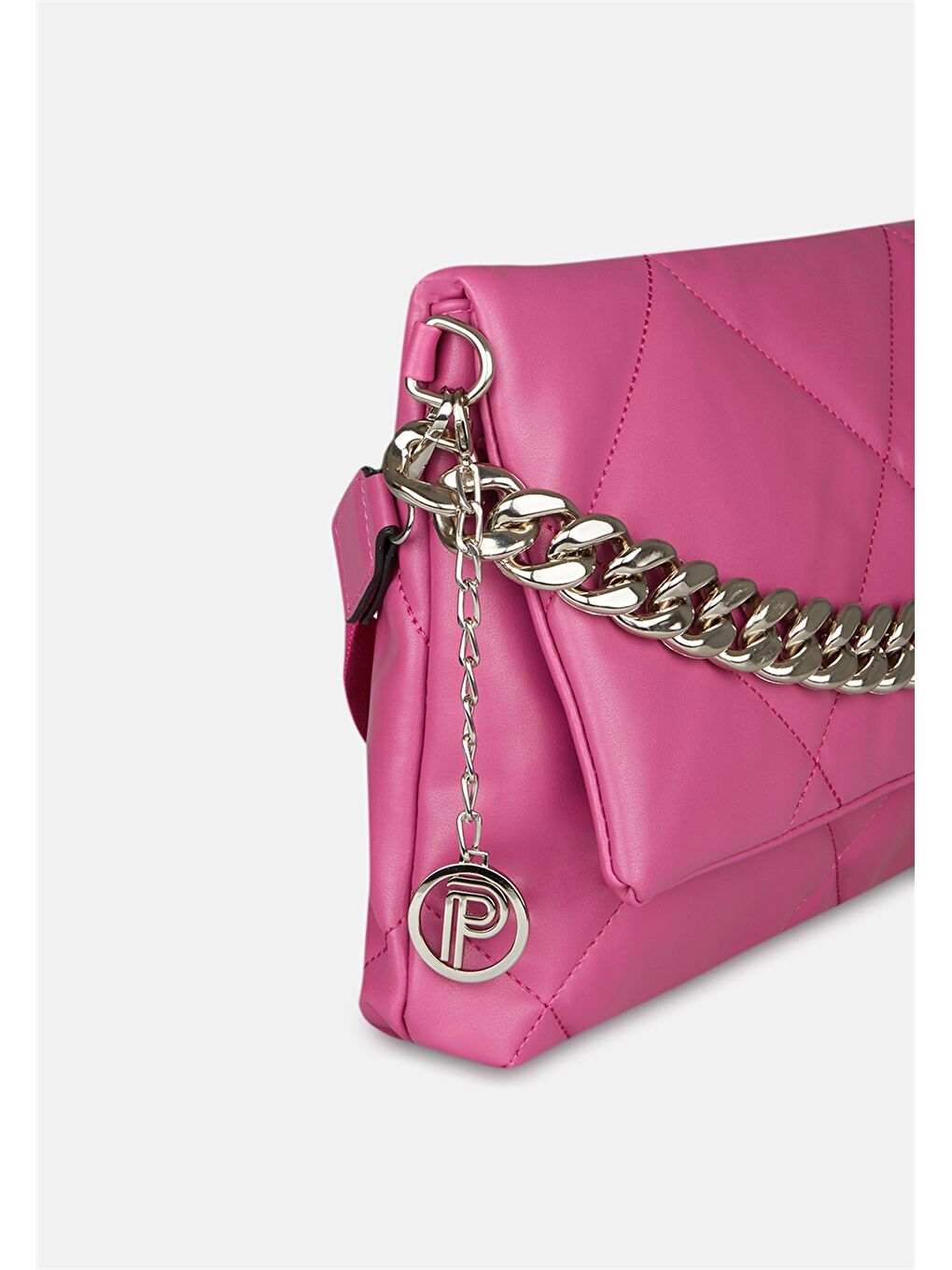 Pembe Deri Görünümlü Zincir Detaylı Kadın Çapraz Çanta-2