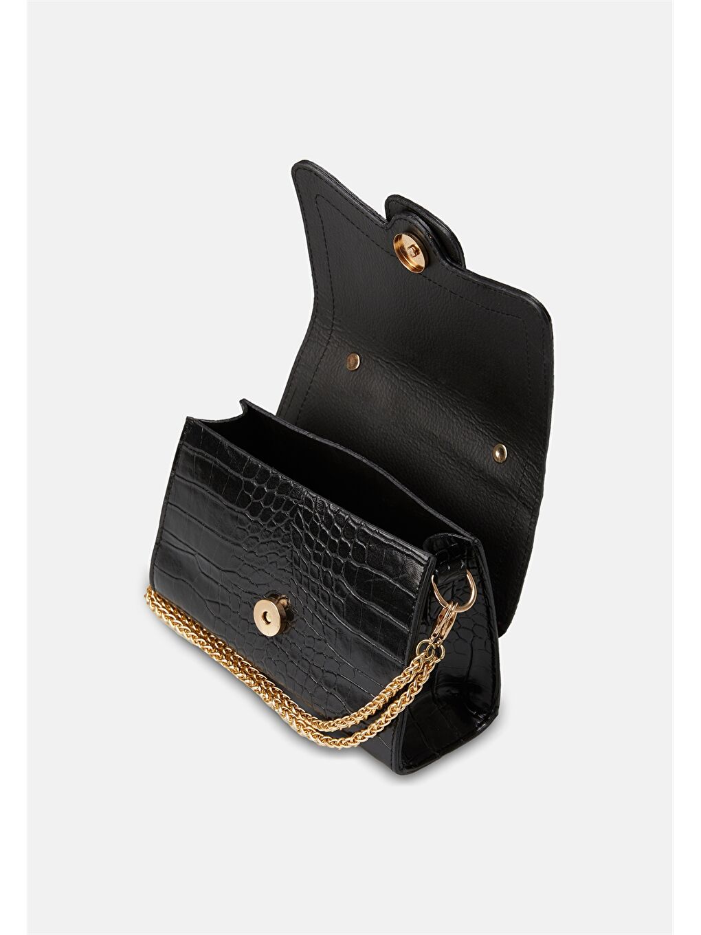 Siyah Deri Görünümlü Kroko Desenli Kadın Omuz Çantası-1