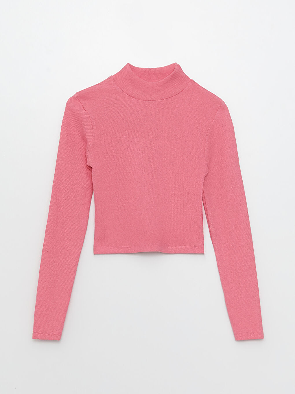 Pembe Dik Yaka Düz Uzun Kollu Kadın Bluz-4