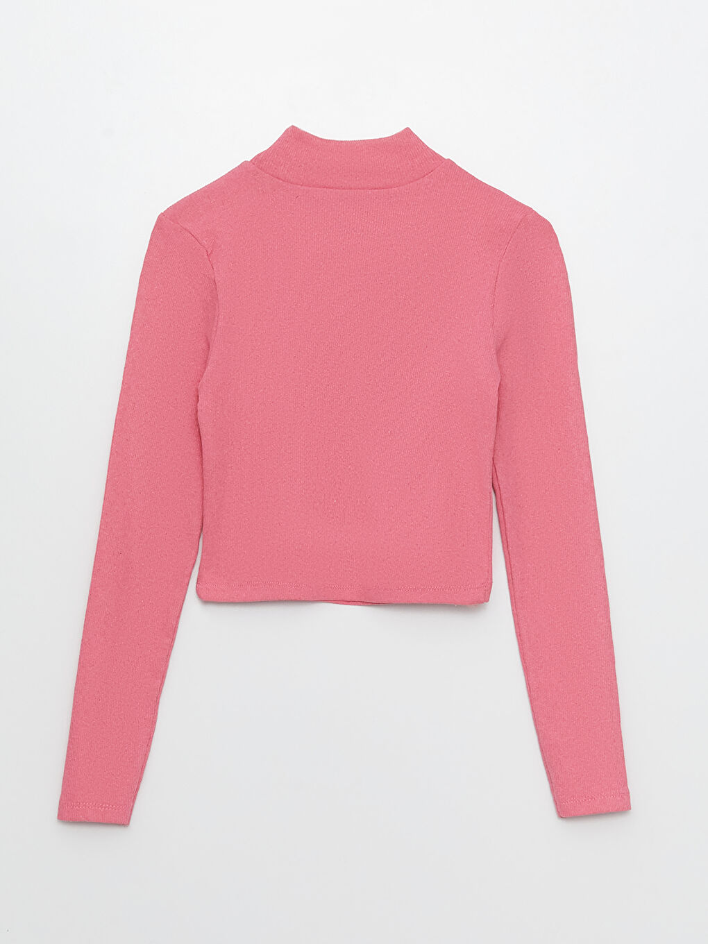 Pembe Dik Yaka Düz Uzun Kollu Kadın Bluz-5