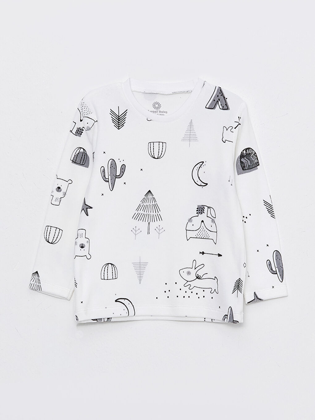 Ekru Bisiklet Yaka Uzun Kollu Baskılı Erkek Bebek 2'li Takım-1