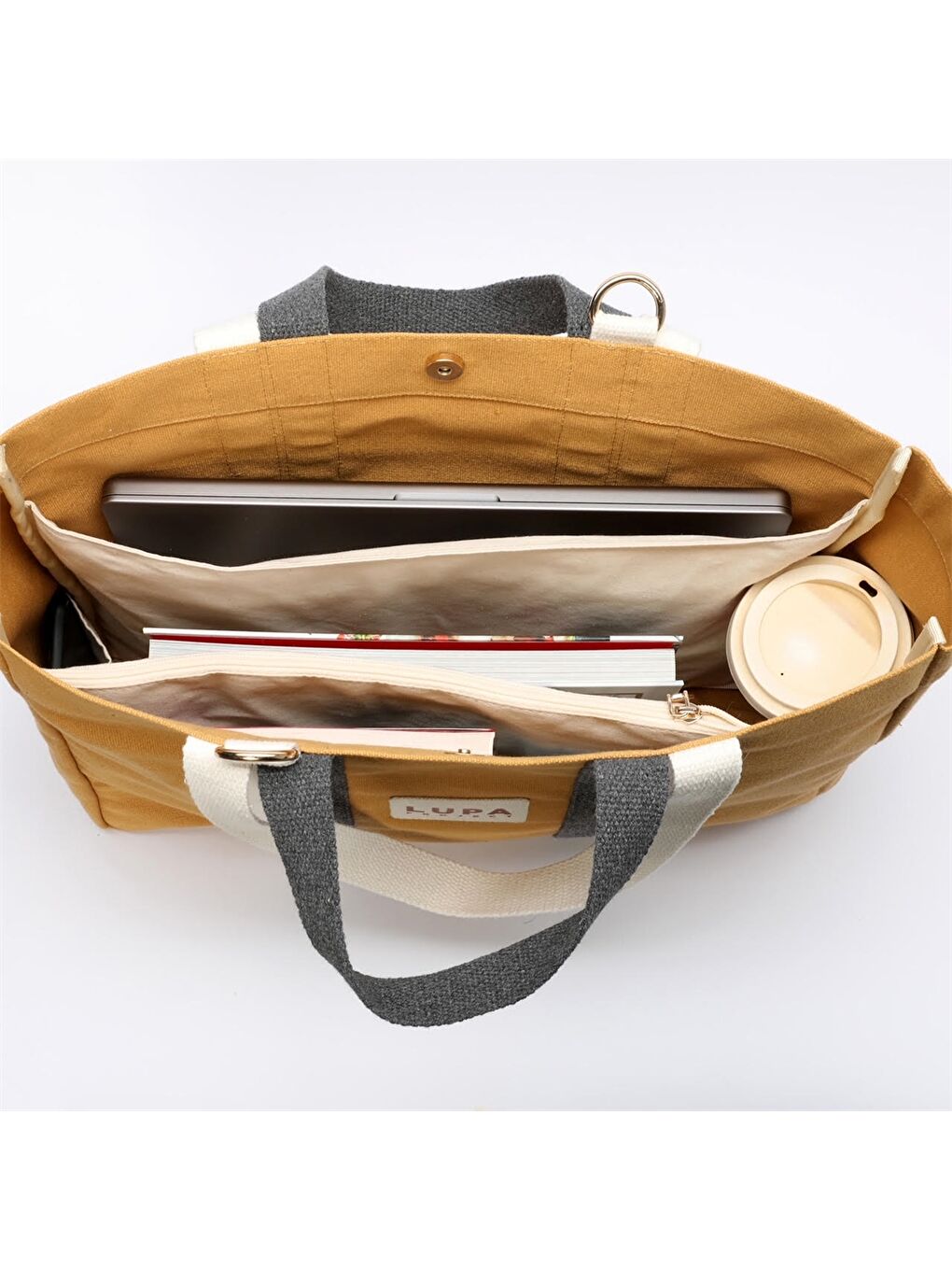 Sarı Etiket Baskılı Kadın Tote Çanta-1