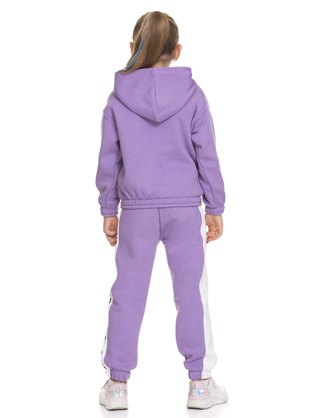 Lila Kapüşonlu Baskılı Uzun Kollu Kız Çocuk Sweatshirt ve Eşofman Altı-4