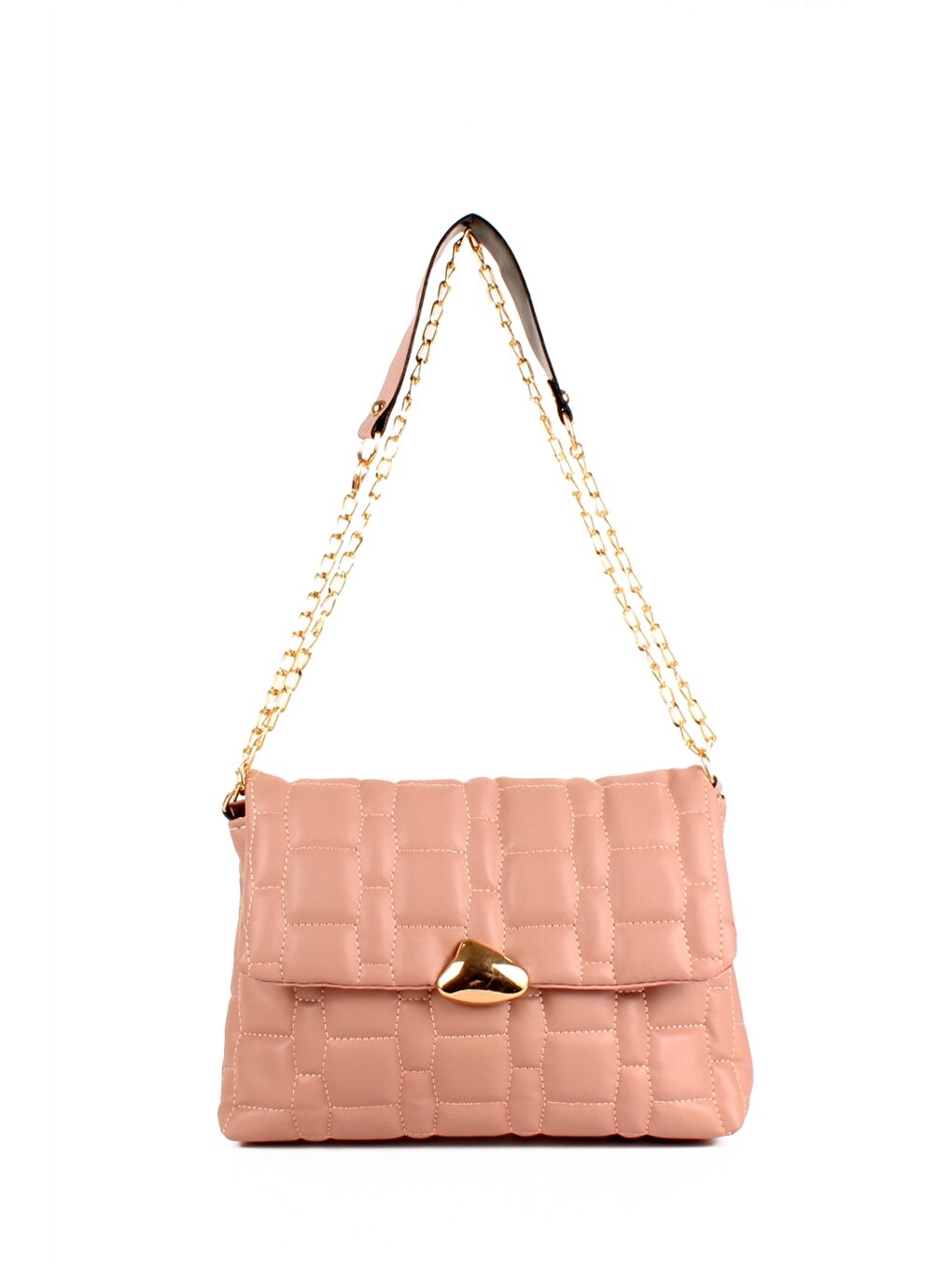 Pembe Deri Görünümlü Kapitoneli Kadın Omuz Çantası