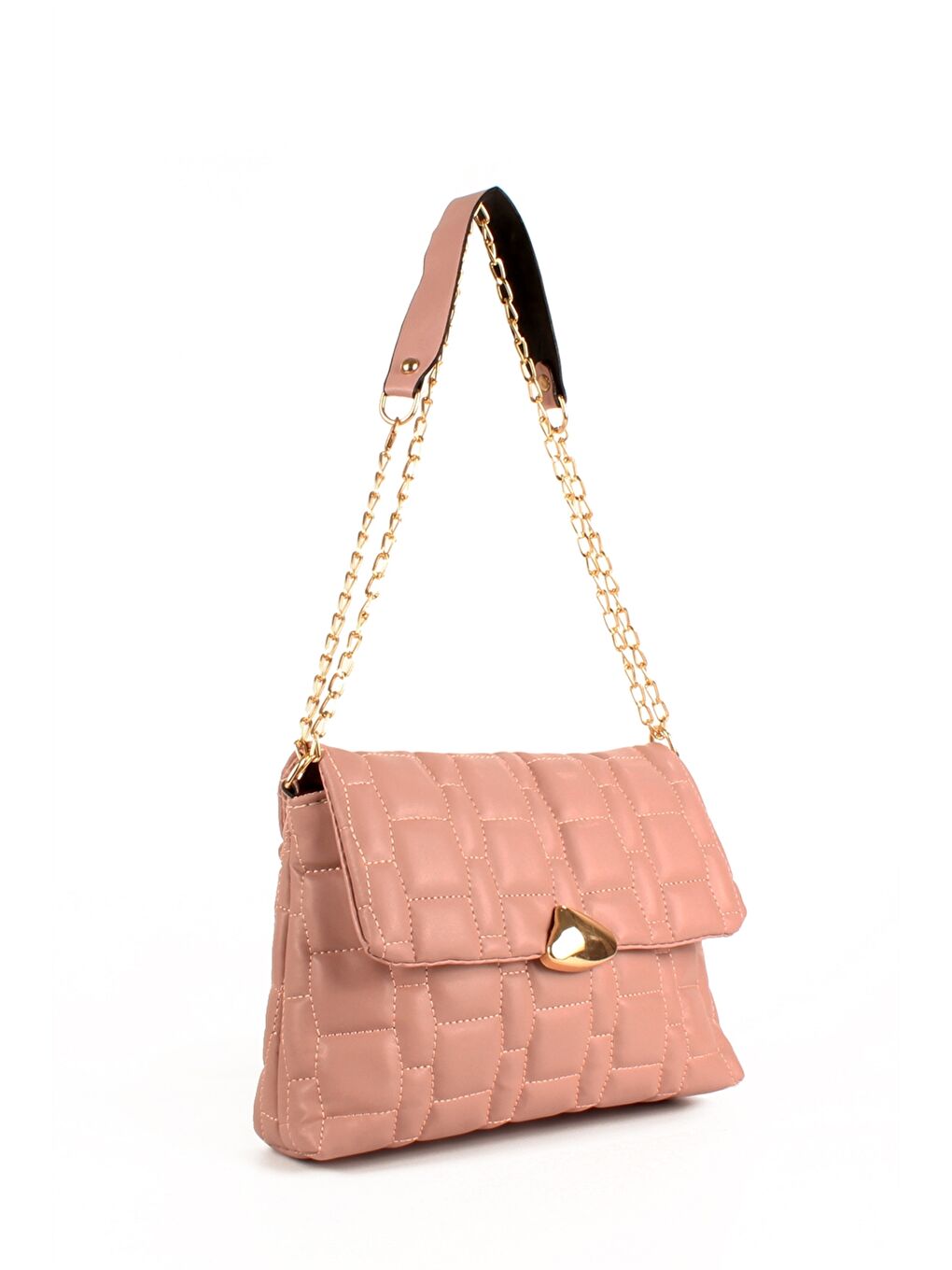 Pembe Deri Görünümlü Kapitoneli Kadın Omuz Çantası-1