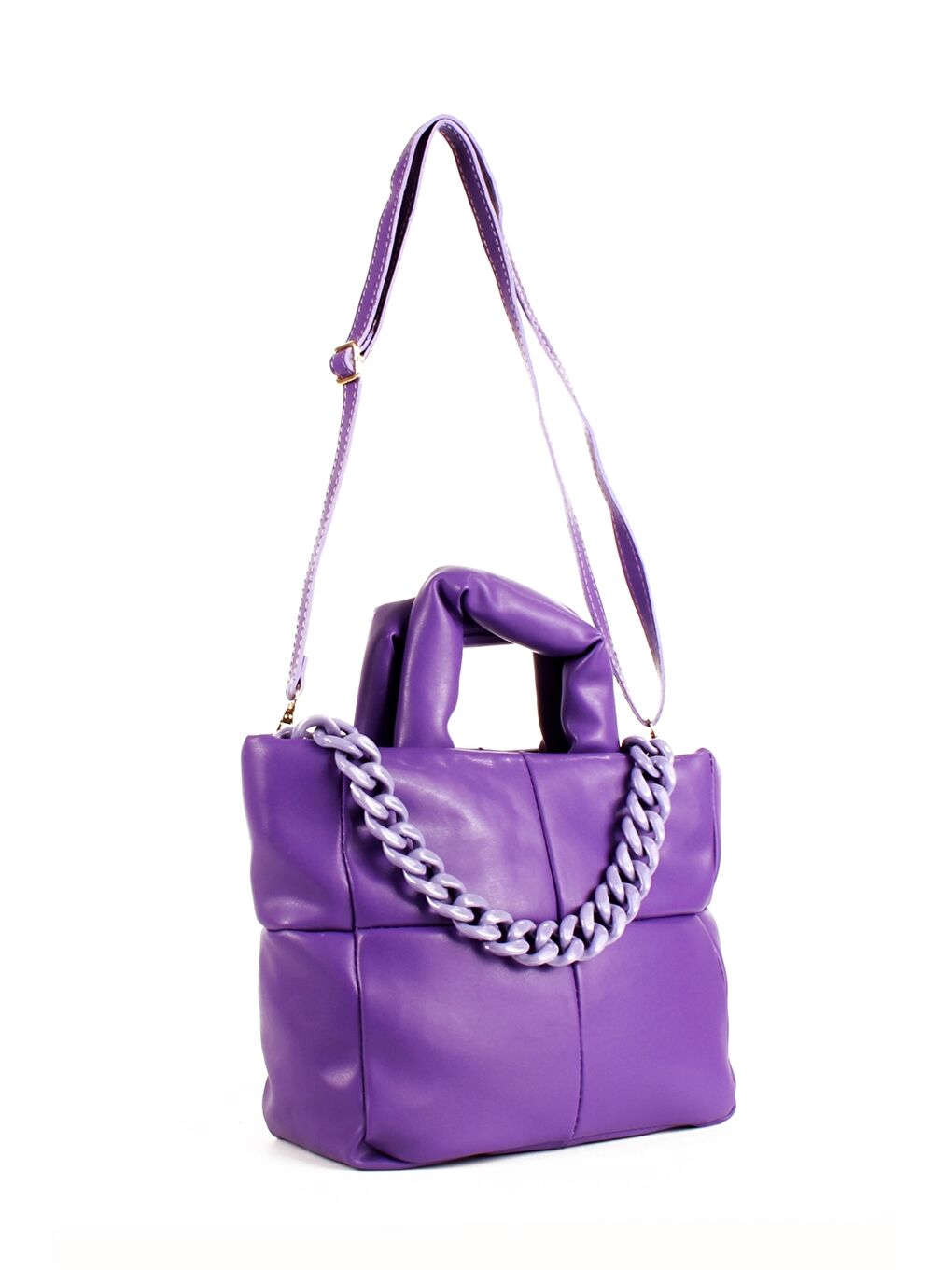 Mor Şişme Kapitoneli Zincir Detaylı Kadın Kol Çantası-1