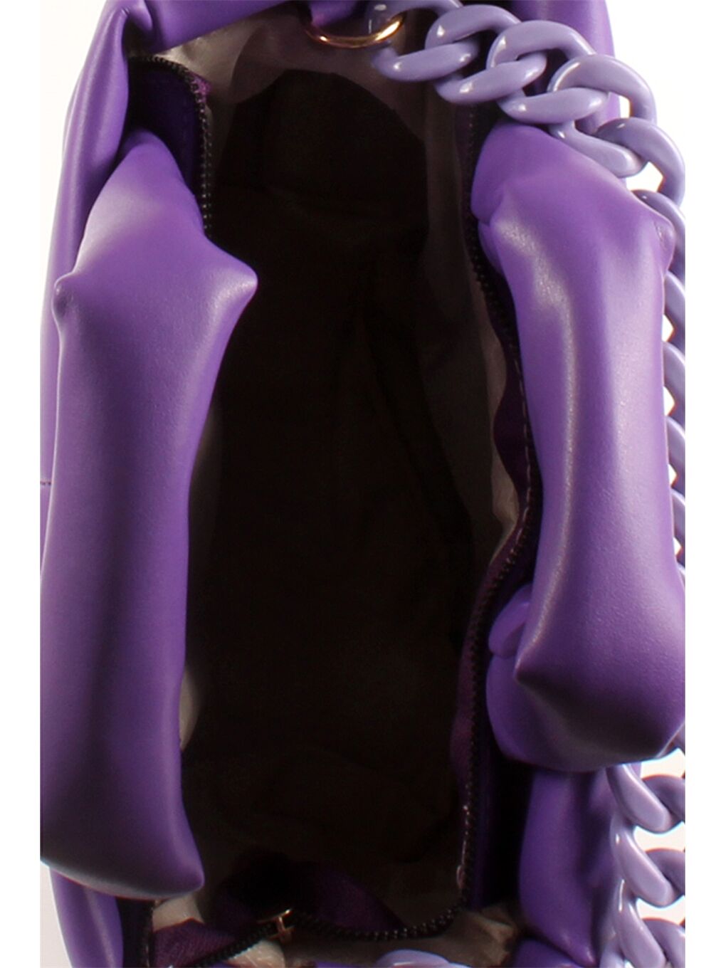 Mor Şişme Kapitoneli Zincir Detaylı Kadın Kol Çantası-2