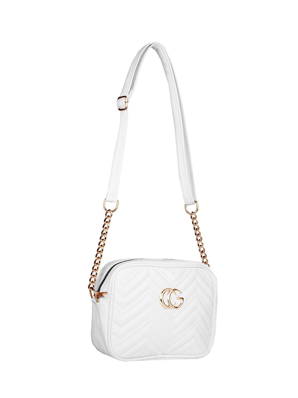 Beyaz Deri Görünümlü Kadın Omuz Çantası-1