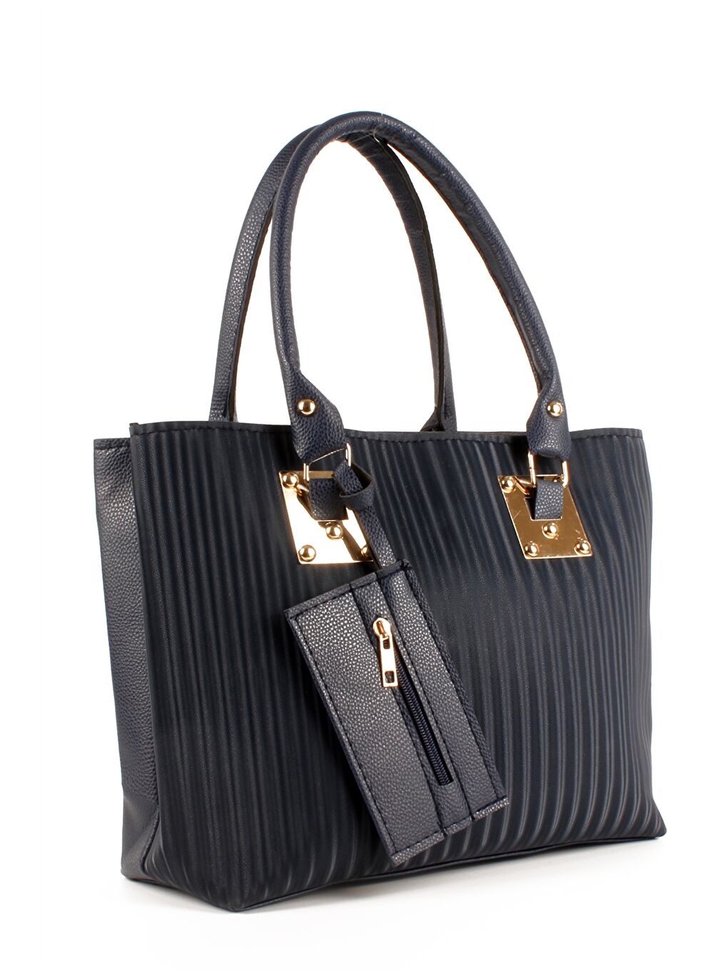 Mavi Deri Görünümlü Kadın Tote Çanta-1