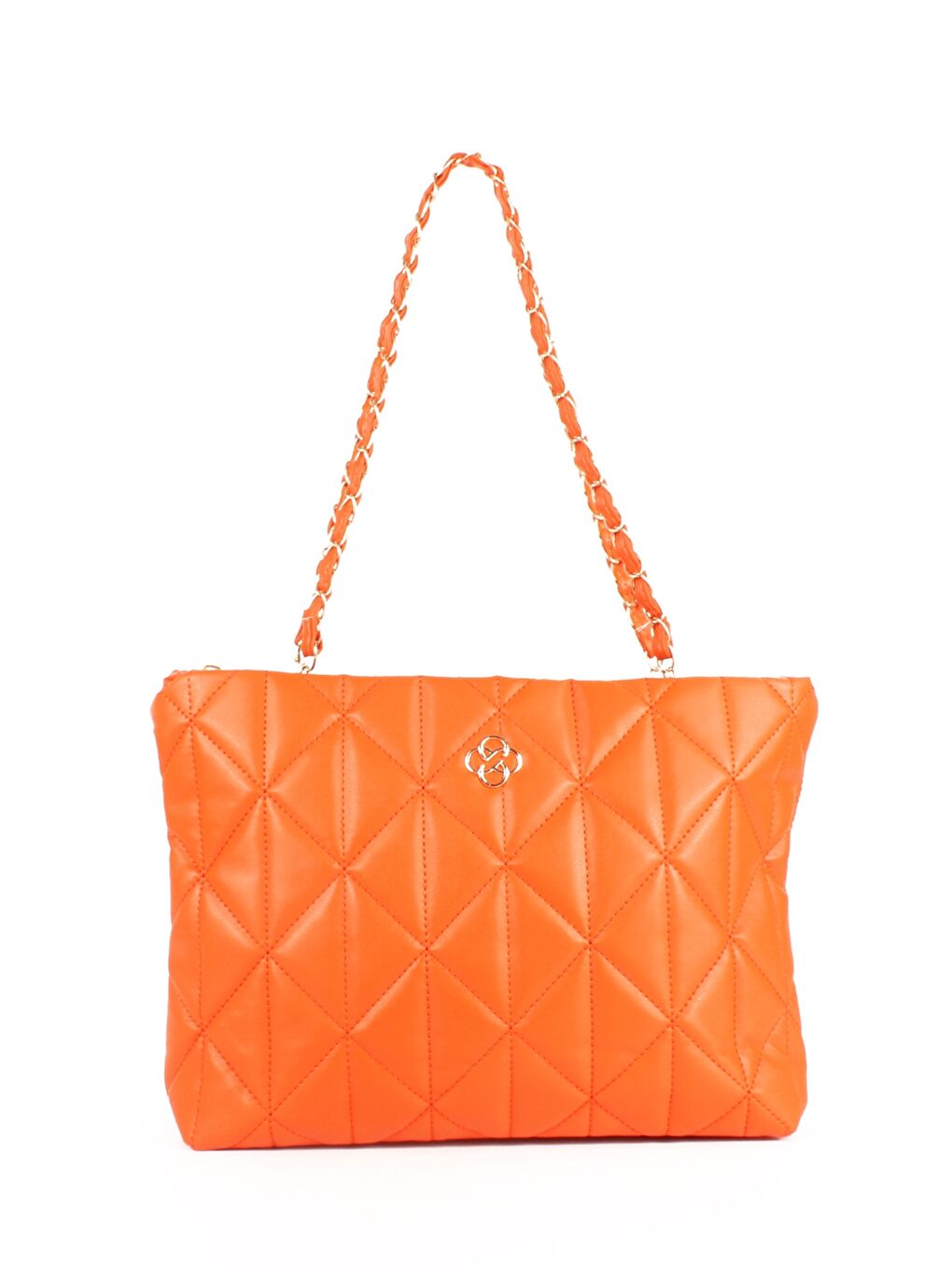 Turuncu Deri Görünümlü Kapitoneli Kadın Tote Çanta