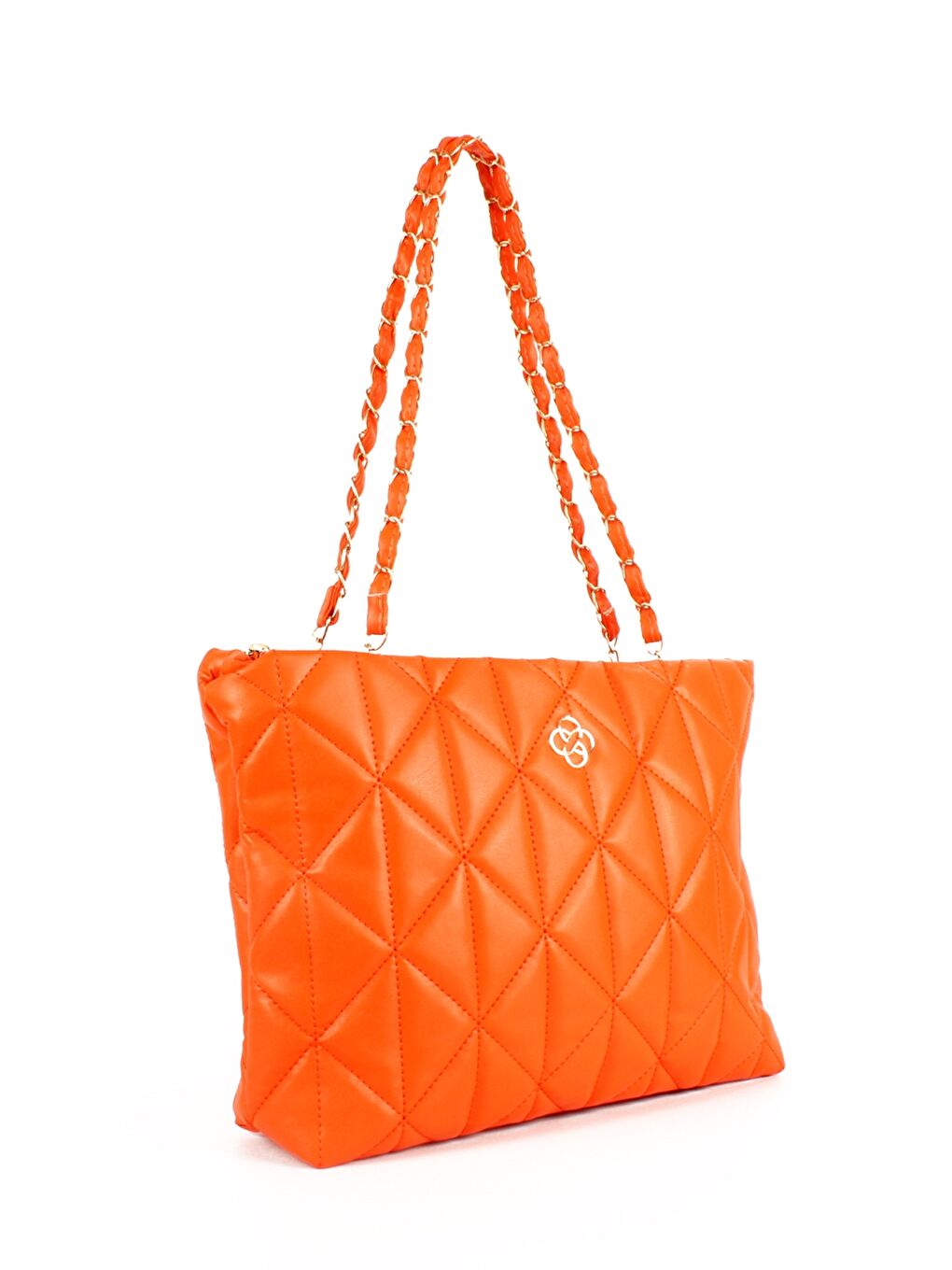 Turuncu Deri Görünümlü Kapitoneli Kadın Tote Çanta-1