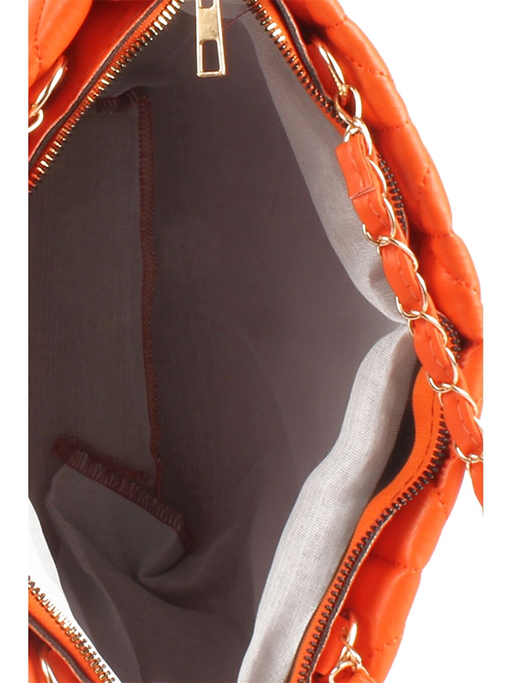 Turuncu Deri Görünümlü Kapitoneli Kadın Tote Çanta-2